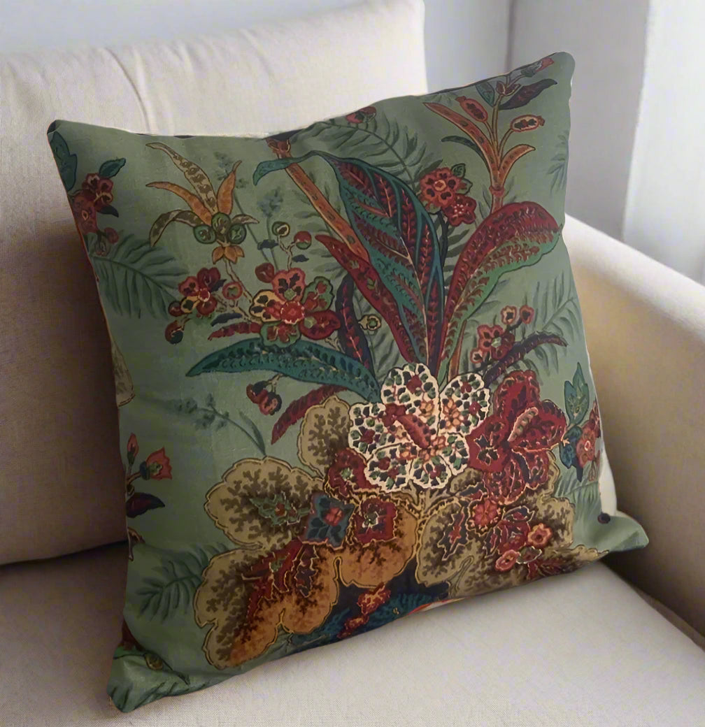 Manjari (5) Luxurious Linen Cotton blend cushion cover. Color: SAGE