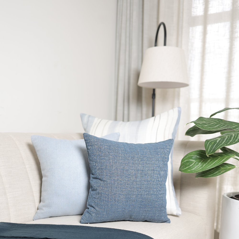 Sharvari (15) Textured cushion cover. Color: Pacific Blue