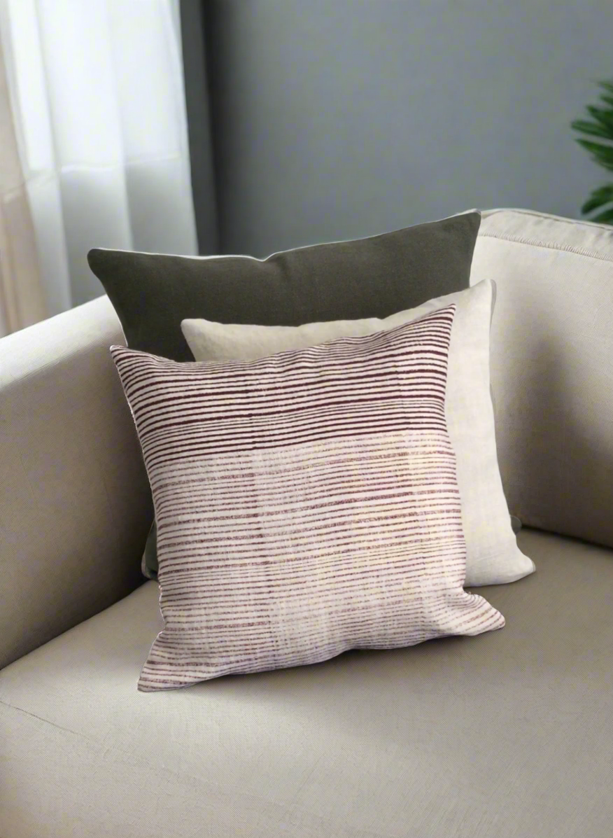 Lakeer (12) Hand block print on pure Linen fabric. Color: Ivory