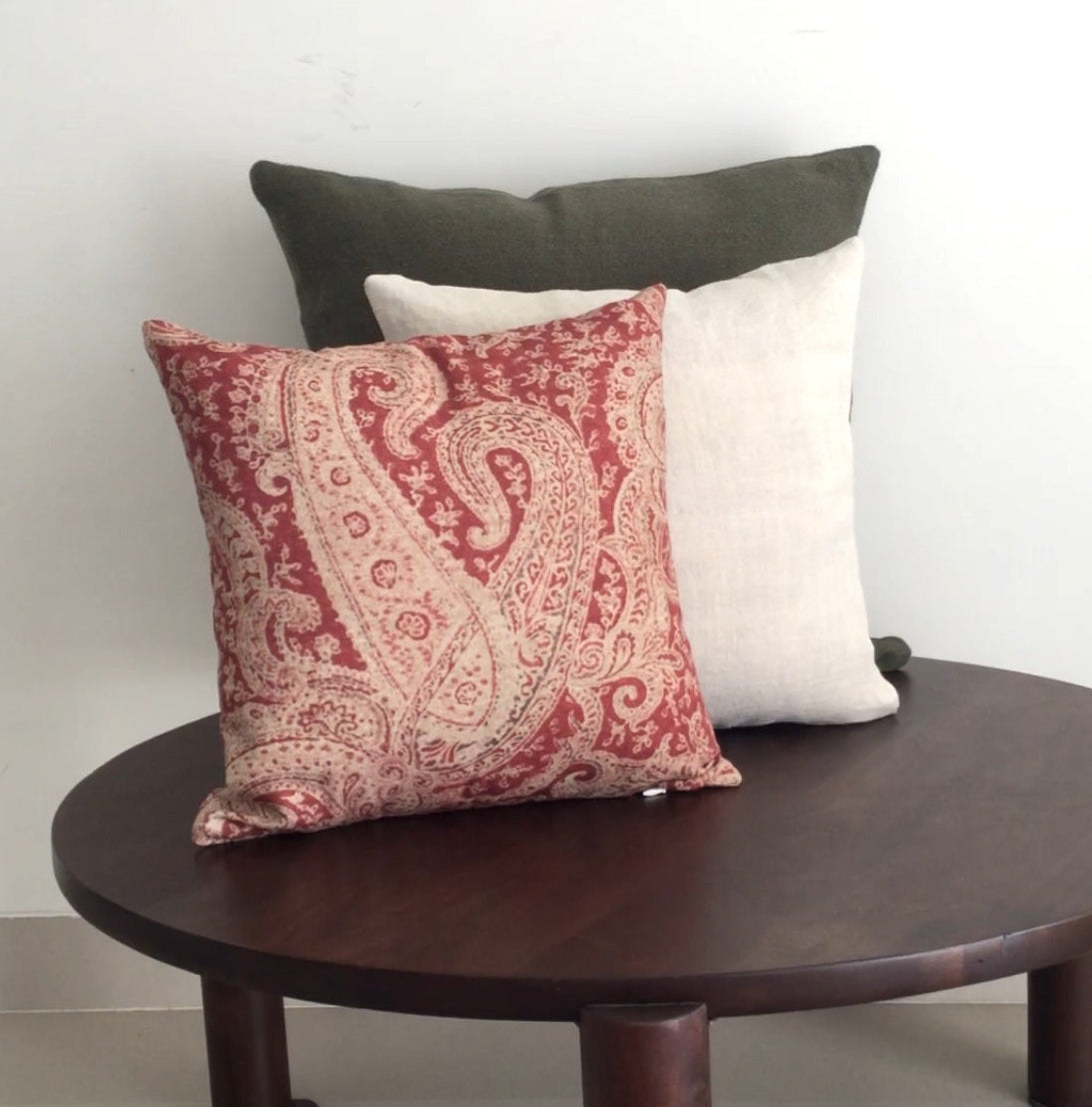 Aadi (8) Luxurious Linen Cotton blend cushion cover. Color: Madder